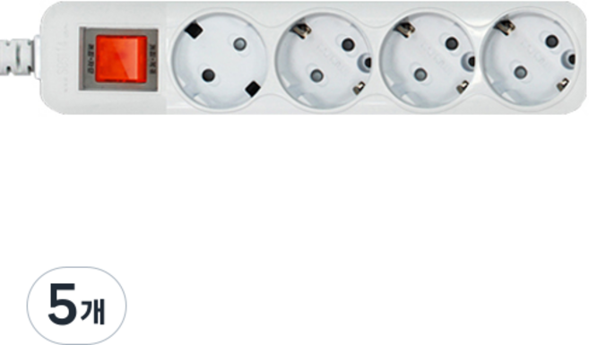 현대일렉트릭 안전한 국내산 일반 16A 4구 멀티탭, 화이트, 5개, 5m