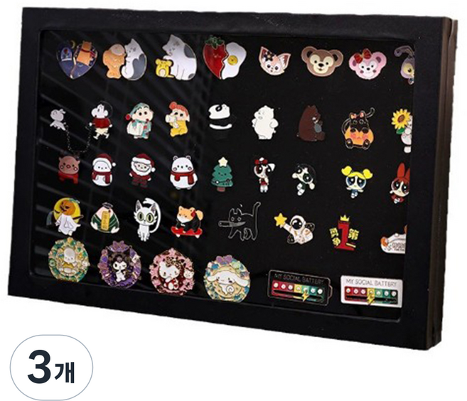 뱃지보관함 브로치 장식액자 소품, 3개, 블랙