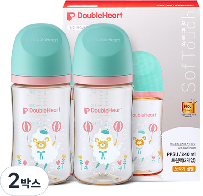 더블하트 모유실감 디어프렌즈 하늘을날꼬양 240ml 트윈팩(젖꼭지미포함), 2박스