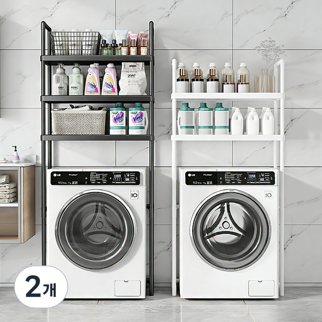 세탁기선반 건조기 겸용 다용도 3단 선반 수납정리선반, 블랙, 2개