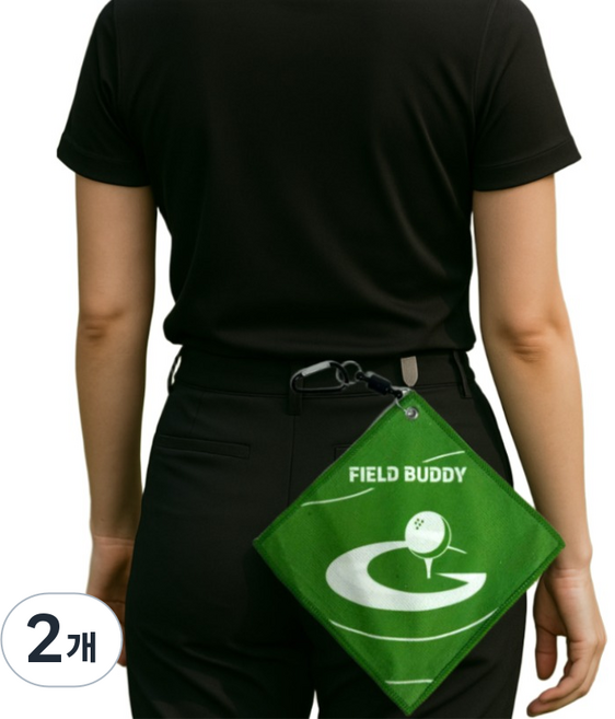 필드버디 자석 골프 공 타올 극세사 수건 미니 골프타월, 2개, 그린
