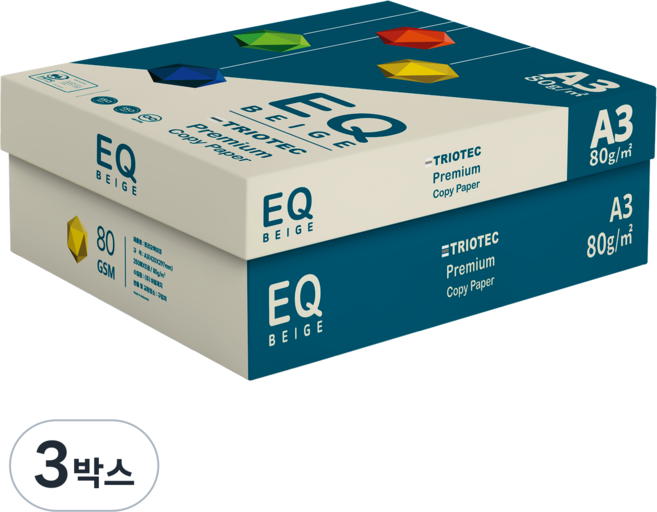 이큐 베이지 80g 에이쓰리 250매*5권 1250매 미색용지 A3미색용지 A3용지 EQ BEIGE 복사용지 복사지 책제본, 3박스, A3