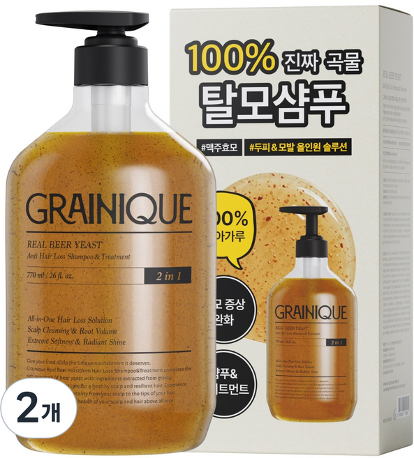 그레이니크 리얼 맥주효모 탈모 샴푸 앤 트리트먼트, 2개, 770ml