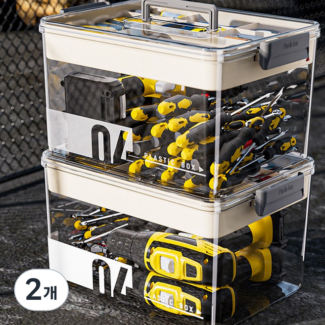 KDNC 대용량 다기능 공구함 생활 정리함, 2개, 투명색