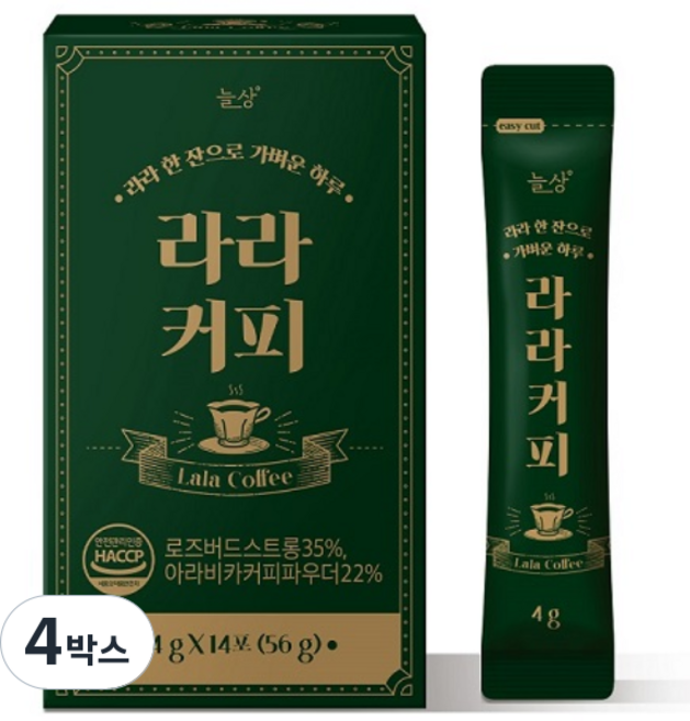 늘상 라라커피 헤이즐럿 쾌변 그린커피빈, 4g, 14개입, 4개