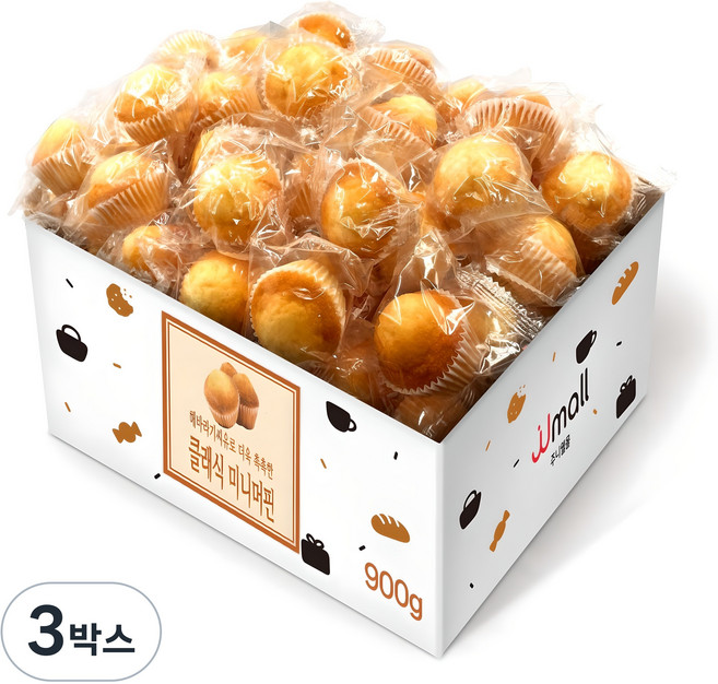 오리지널 미니머핀 대용량 아침식사 대용 모닝빵 간식, 3박스, 900g
