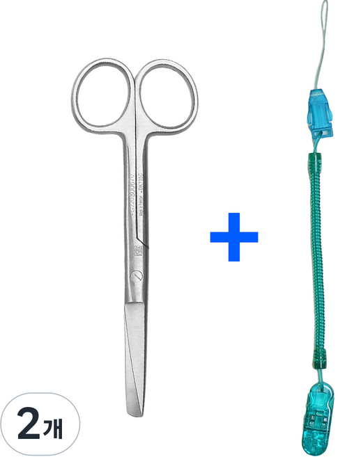 의료용 시저 가위 14cm 스프링 집게줄 2p 간호사 용품 가위집게줄, 2개, 민트집게줄_시저가위