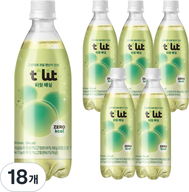 티릿 매실 제로 탄산음료 유산균 음료 식이섬유 장케어 녹차 요구르트 애사비 저칼로리 헬시 탄산 대용량, 18개, 500ml