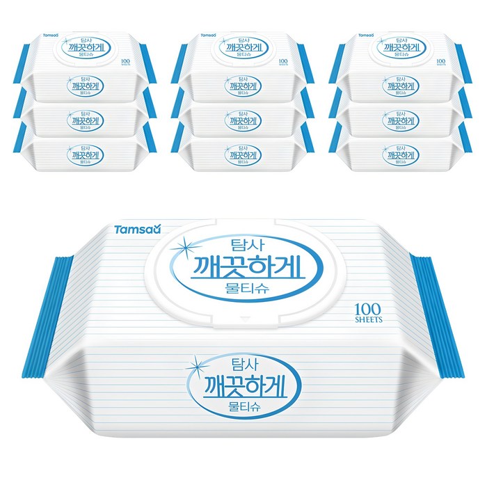 탐사 깨끗하게 도톰한 물티슈 캡형, 100개입, 10개