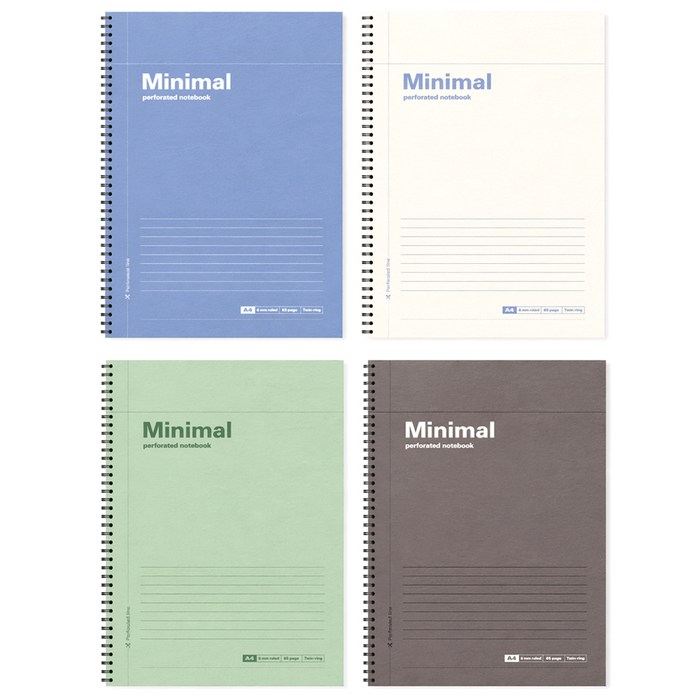 탐사 미니멀 A4 뜯어쓰는 스프링 노트 65p, 혼합색상, 4개