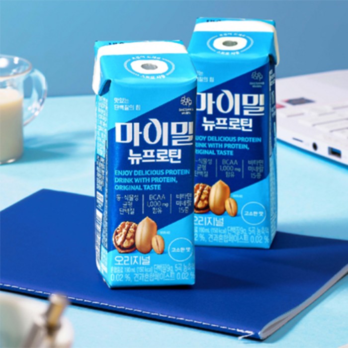 마이밀 뉴프로틴 드링크 오리지널, 190ml 후기 분석 - 편리한 빨대 부착형 패키지