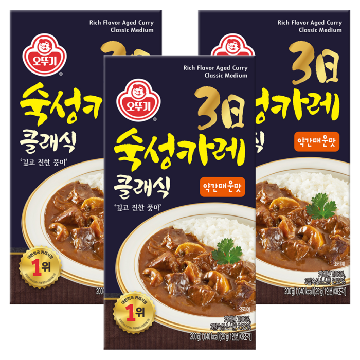 오뚜기 3일 숙성카레 클래식 고형 약간매운맛, 200g, 3개