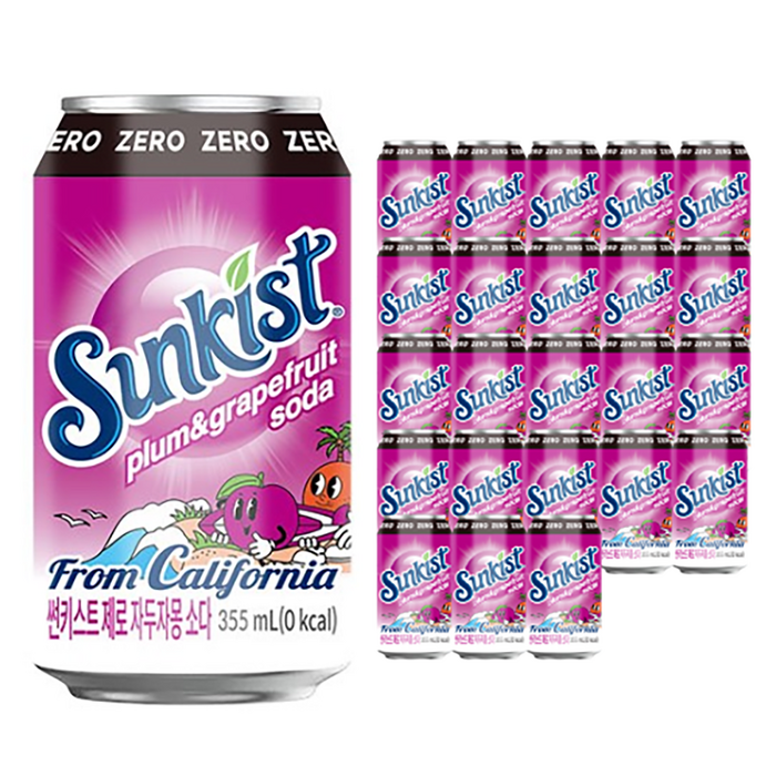썬키스트 제로 자두자몽 소다 탄산음료, 355ml, 24개