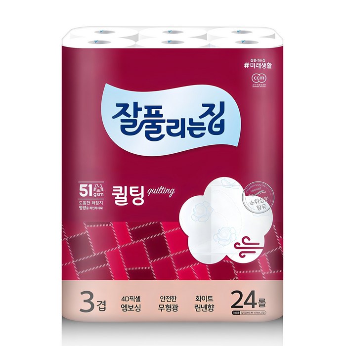 잘풀리는집 퀄팅 3겹 화장지, 30m, 24롤, 1개