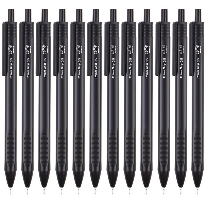 코멧 삼각 그립 중성 젤 펜 0.5mm, 블랙, 12개 - 필기감 좋은 볼펜