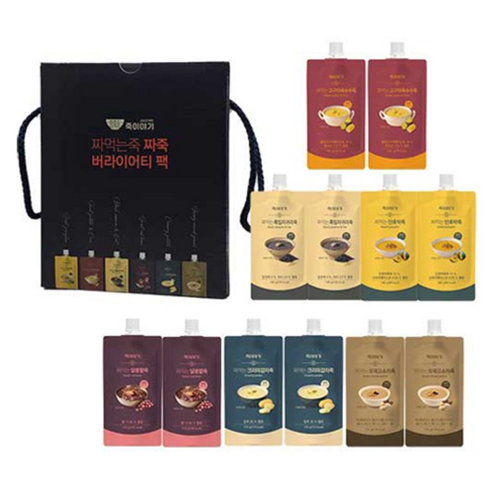 죽이야기 짜먹는 죽 3종 x 2p x 140g + 3종 x 2p x 170g 버라이어티팩 세트, 1세트, 1.86kg - 후덕죽