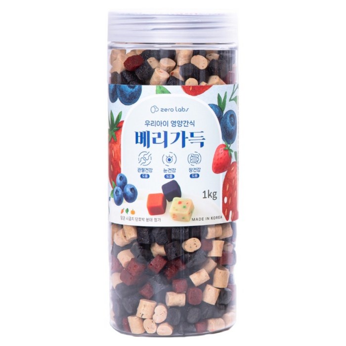 제로랩스 강아지 국내산 노즈워크 영양간식 베리가득 져키, 혼합맛(블루베리/딸기/요거트), 1kg, 1개