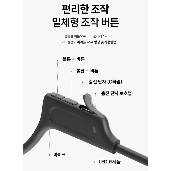 아이리버 골전도 오픈형 생활방수 무선 블루투스 6.0 이어폰 IB-GX1 블랙 8시간 후기 분석 - 블랙 컬러의 깔끔함