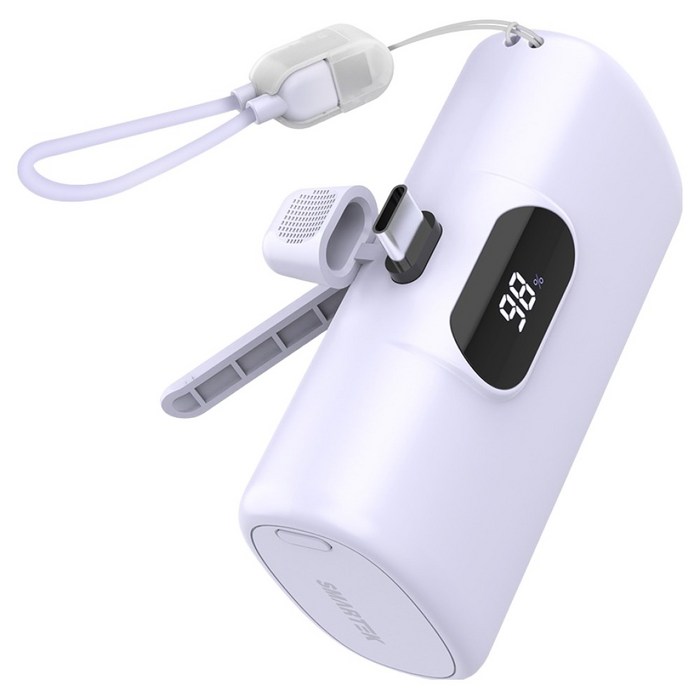 스마텍 고속충전 일체형 미니 보조배터리 10000mAh C타입, 퍼플, STPB-MB100