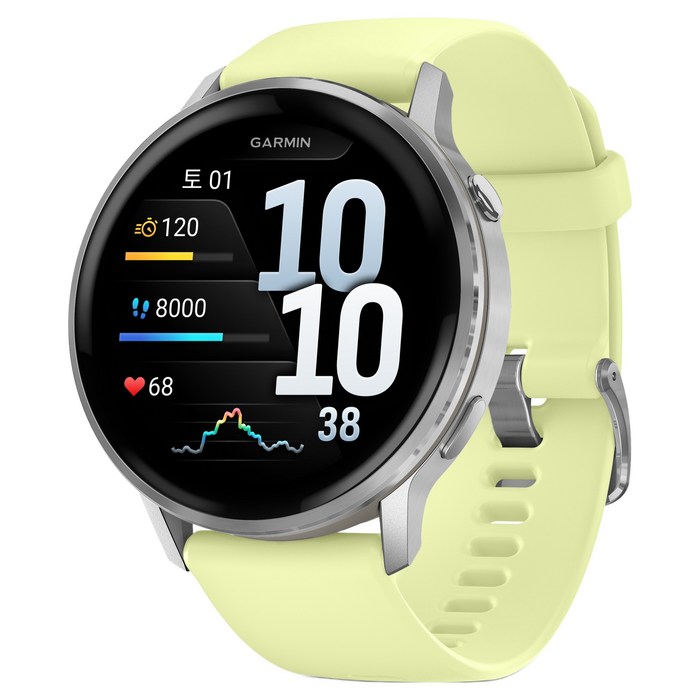 가민 베뉴4 웰니스 스마트 워치 45mm, GPS + 블루투스, 3.53cm, 실버(시트론 실리콘 밴드) - 가민 워치