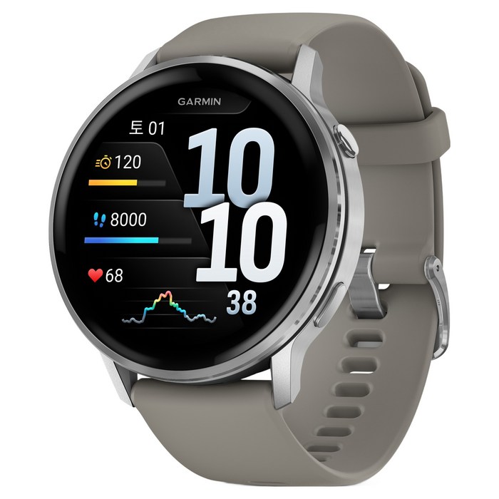 가민 베뉴4 웰니스 스마트 워치 45mm, GPS + 블루투스, 3.53cm, 실버(실버 그레이 실리콘 밴드) - 가민 워치