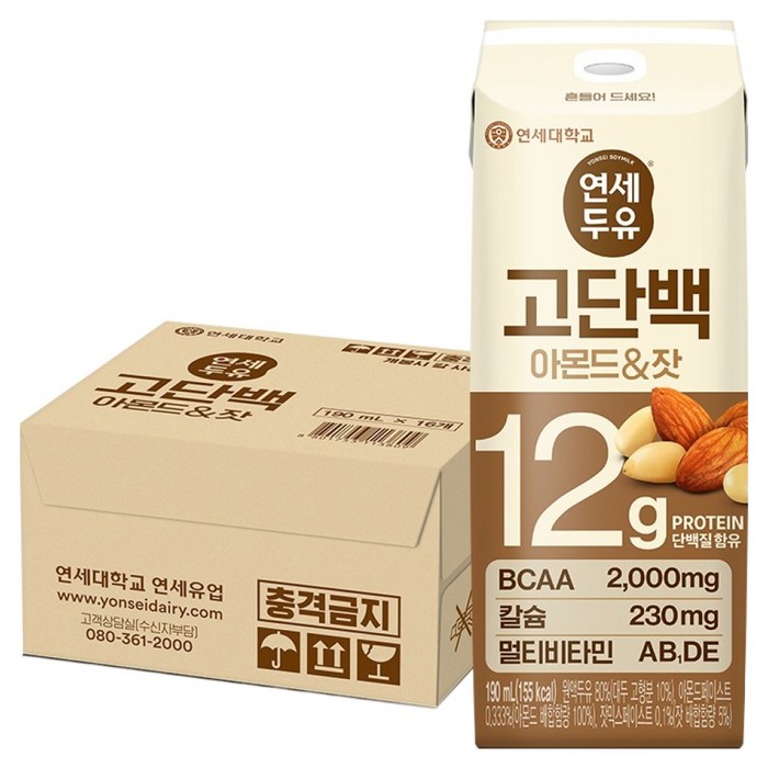 연세우유 연세두유 고단백 아몬드 & 잣, 190ml, 16개