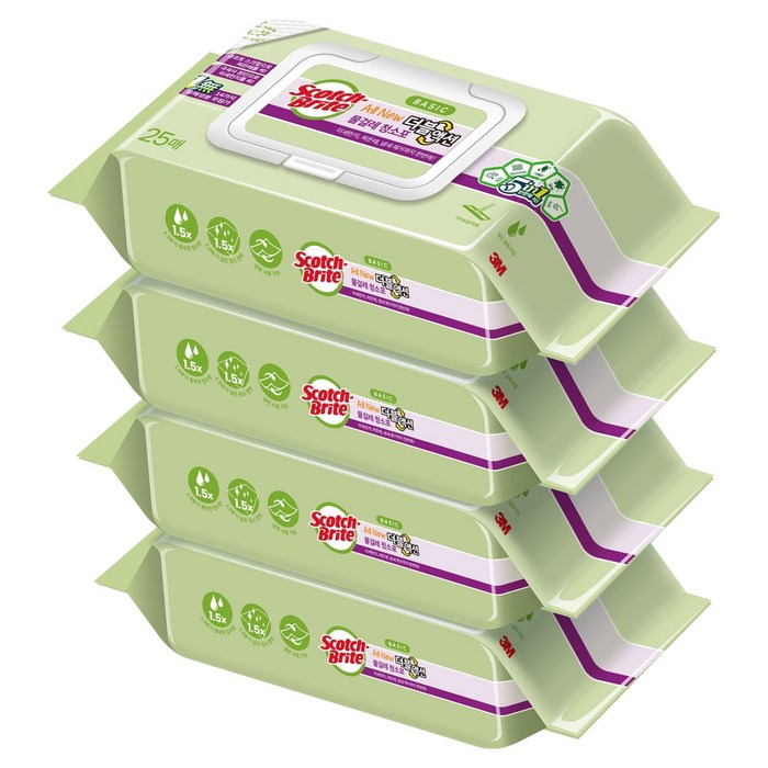 스카치브라이트 올뉴 베이직 더블액션 물걸레 청소포 표준형 25p, 4개