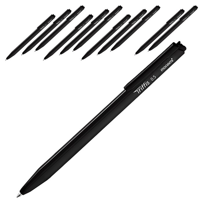 Monami Trippiece Ballpoint Pen 0.5mm, Black, 12 Pieces