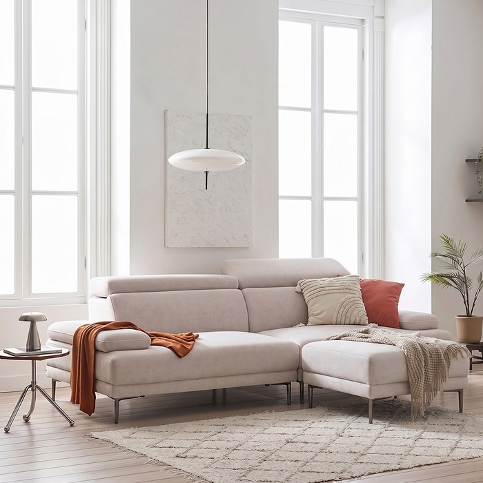 에몬스 레스티어 SF1 헤드틸팅 패브릭 3.5인용 소파 + 스툴 세트 방문설치, 바닐라 화이트