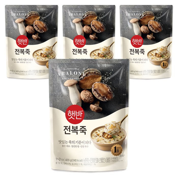 비비고 전복죽, 420g, 4개 - 후덕죽