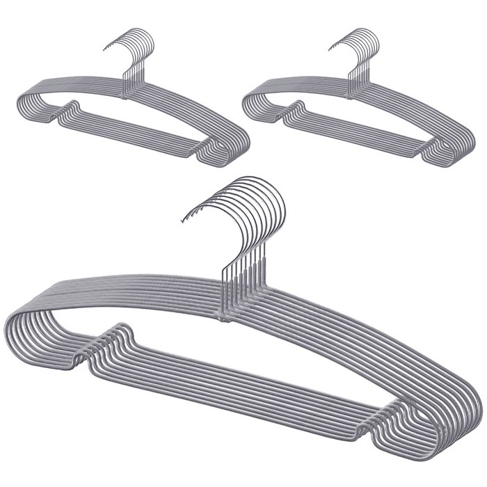 Comet Coated Non-Slip Hangers, Grey, 30 Pieces