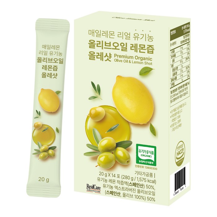 리얼케어 매일레몬 리얼 유기농 올리브오일 레몬즙 올레샷 14p, 280g, 1개