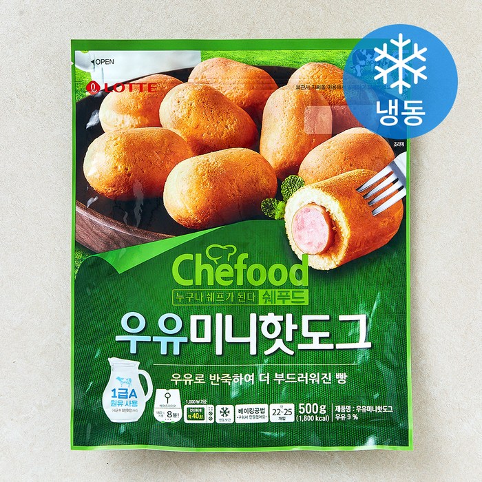 롯데웰푸드 쉐푸드 우유 미니 핫도그 (냉동), 500g, 1개입, 1개