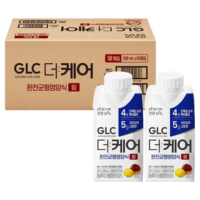 티에프티 GLC 더케어 완전균형 영양식 밤맛, 200ml, 18개