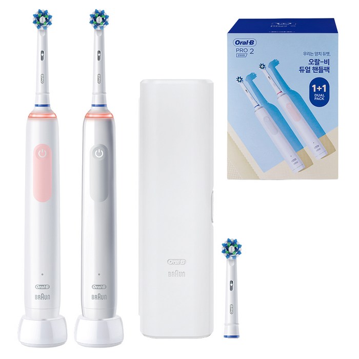오랄비 듀얼 핸들팩 전동칫솔, 3772A, 화이트 + 핑크, 1세트