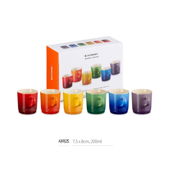 르크루제 카푸치노머그 200ml 6종 세트 + 쇼핑백 S, 혼합색상 후기 분석 - 6종 전체 진열 컷