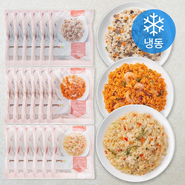 곰곰 닭가슴살 곤약 볶음밥 + 소고기 곤약 볶음밥 + 매콤 해물 곤약 볶음밥 (냉동), 200g, 18세트 - 다이어트 식단