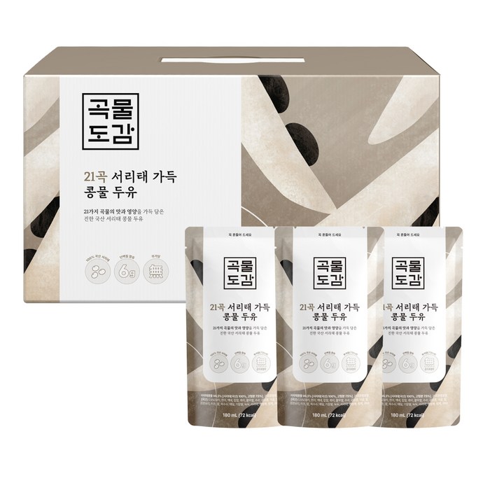 곡물도감 국산 21곡 서리태 가득 콩물두유, 180ml, 15개