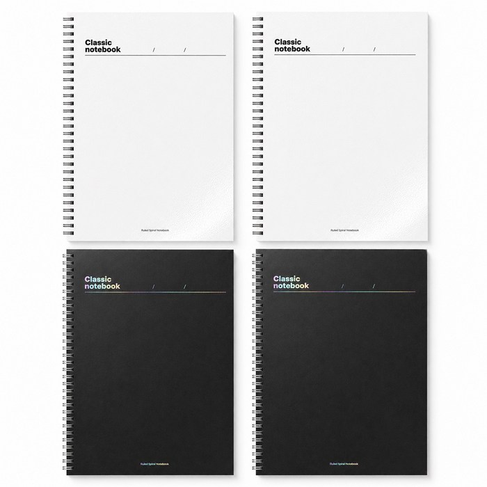 탐사 클래식 두꺼운 트윈링 유선 점선 노트 화이트 & 블랙 컬러 50매 4권 1세트, 화이트, 블랙, 4개