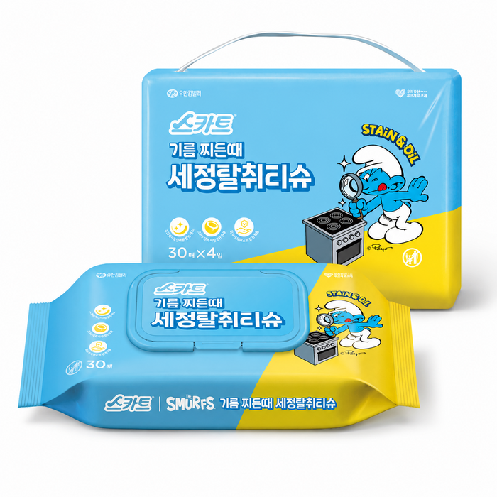 스카트 기름 찌든때 세정 탈취 티슈, 4개