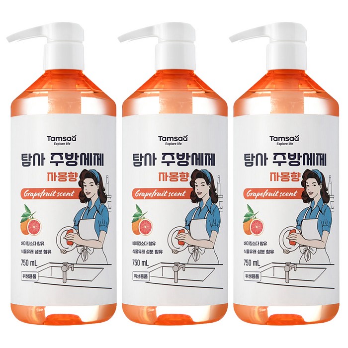 탐사 베이킹소다 함유 주방세제 자몽향, 750ml, 3개