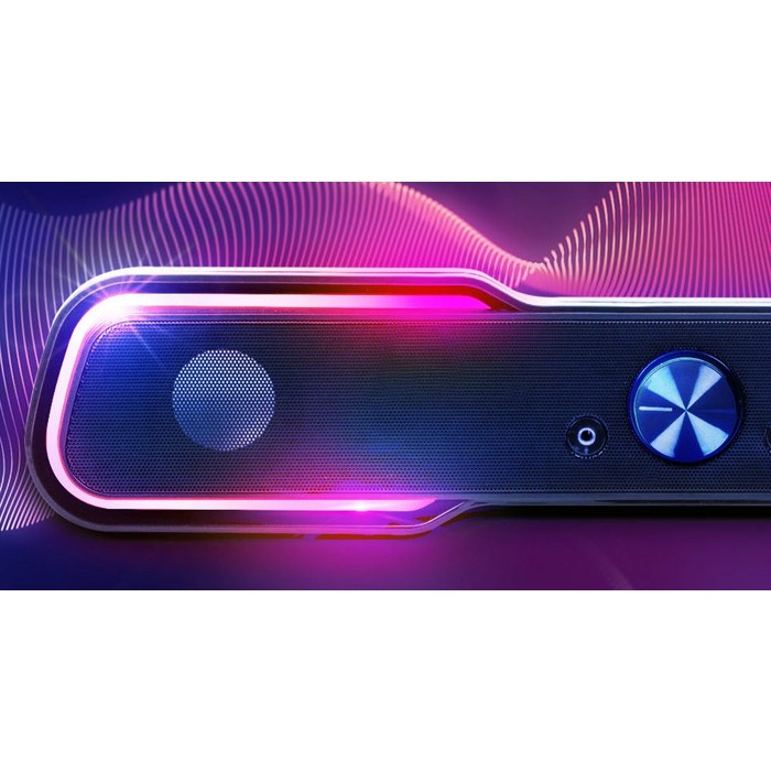 로이체 2채널 멀티미디어 RGB 레인보우 LED 게이밍 사운드바 스피커, RSB-G5000 후기 분석 - 전면 헤드폰 마이크 단자