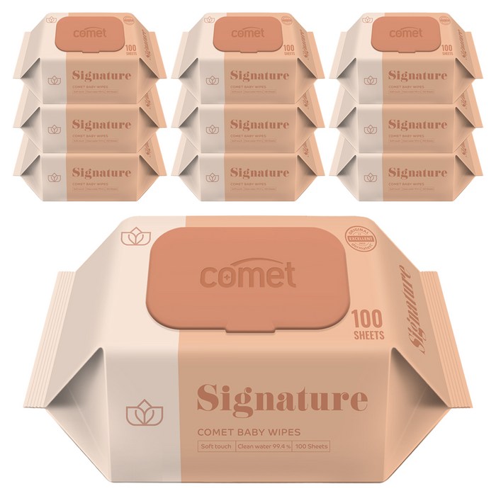 Comet Signature Baby Wipes Embossed Cap Type Hypoallergenic Dermatest Certification