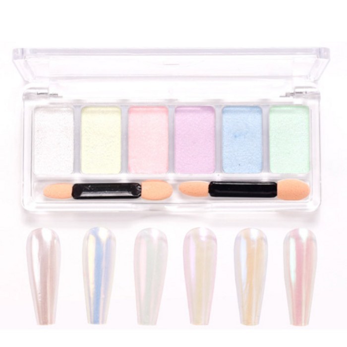 Magic Nail Powder 01 6 types + brush, 1 piece, mixed colors