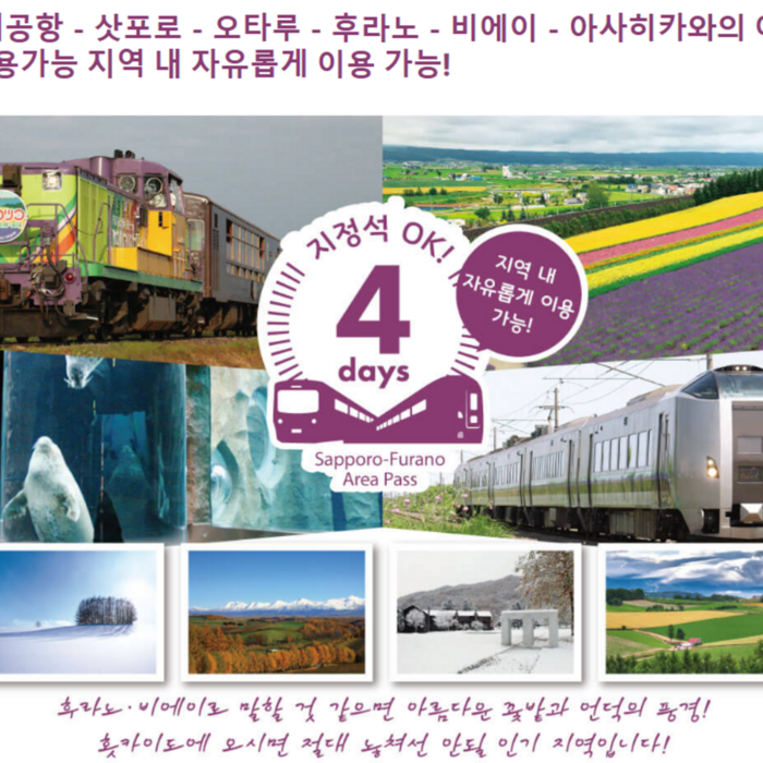 [즉시확정] 일본 북해도 JR홋카이도 삿포로 - 후라노 에리어 레일패스 4일권 - 일본 교통 패스 상품