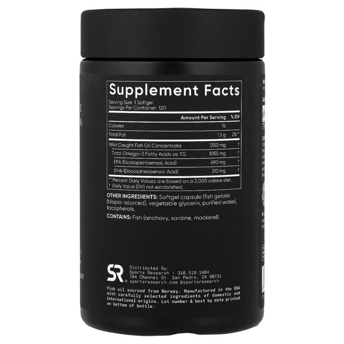 스포츠리서치 1040mg 오메가-3 피쉬 오일 트리플 스트렝스 소프트젤, 180정 후기 분석 - 영양 성분표 및 고함량 인증 정보