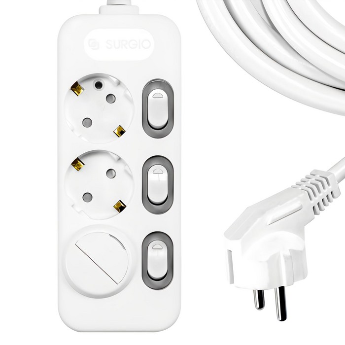 Sergio individual power strip 3 ports DH-2039-RT + safety cover random dispatch 1p