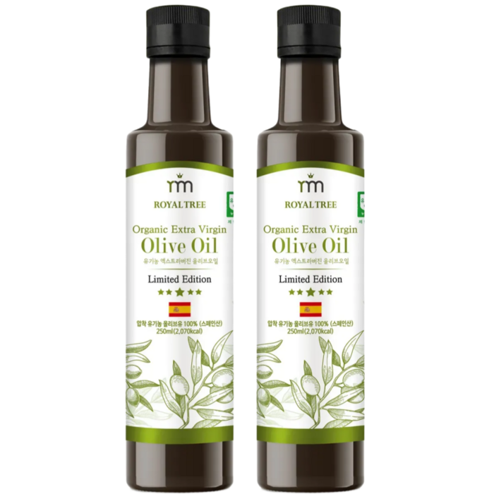 로얄트리 스페인 최상급 PICUAL품종 유기농 엑스트라버진 올리브오일 냉압착, 2개, 250ml