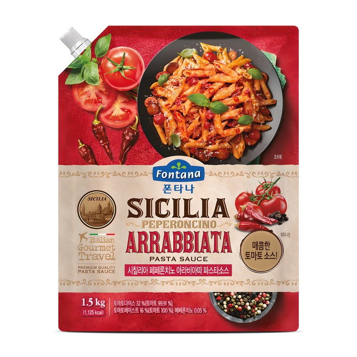 샘표 폰타나 시칠리아 페페론치노 아라비아따 파스타 토마토소스, 1.5kg, 1개