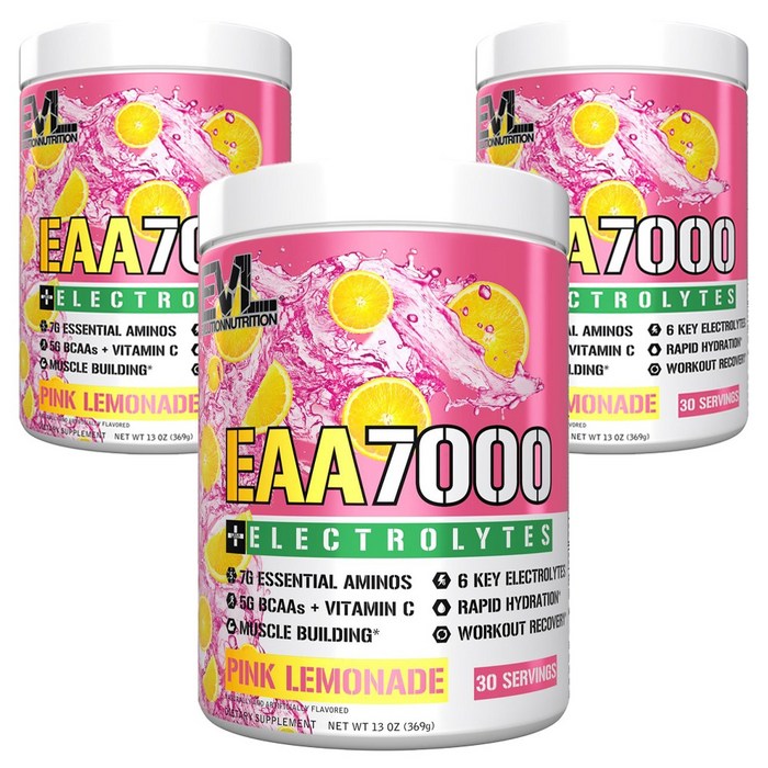 EVLUTIONNUTRITION EAA7000 + 전해질 핑크 레모네이드, 3개, 369g